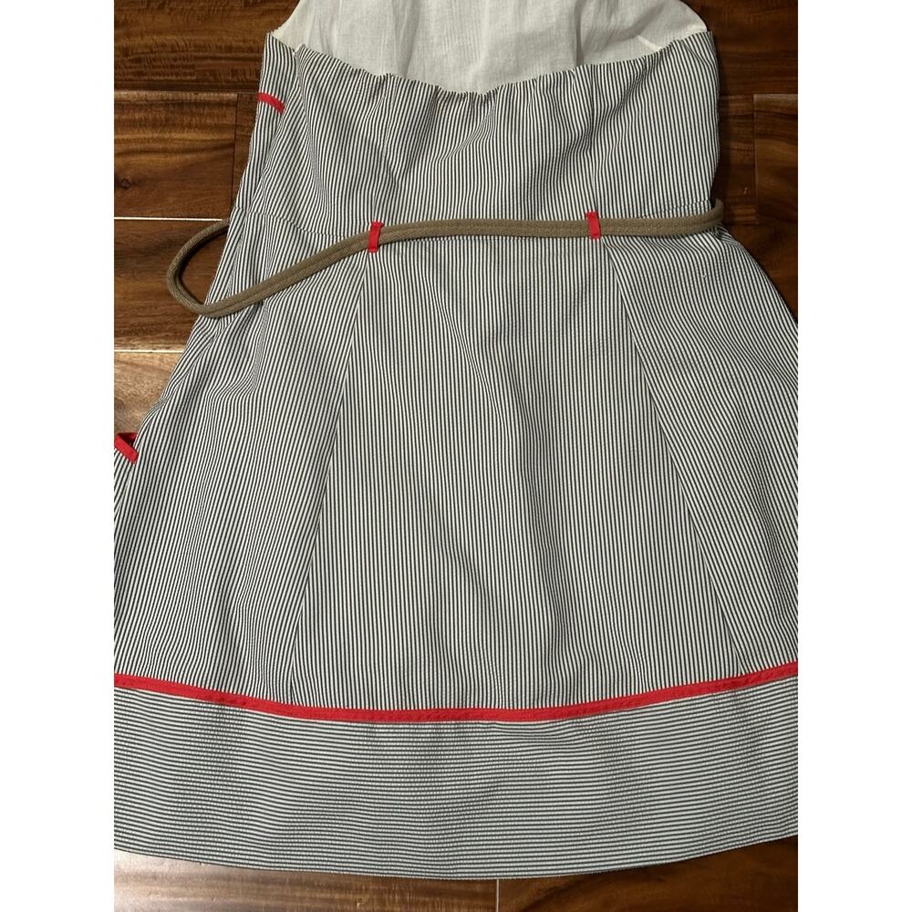 Jessica Simpson Striped Seersucker Belted Halter Dress Gray White Womens Size 14 - Picture 6 of 12